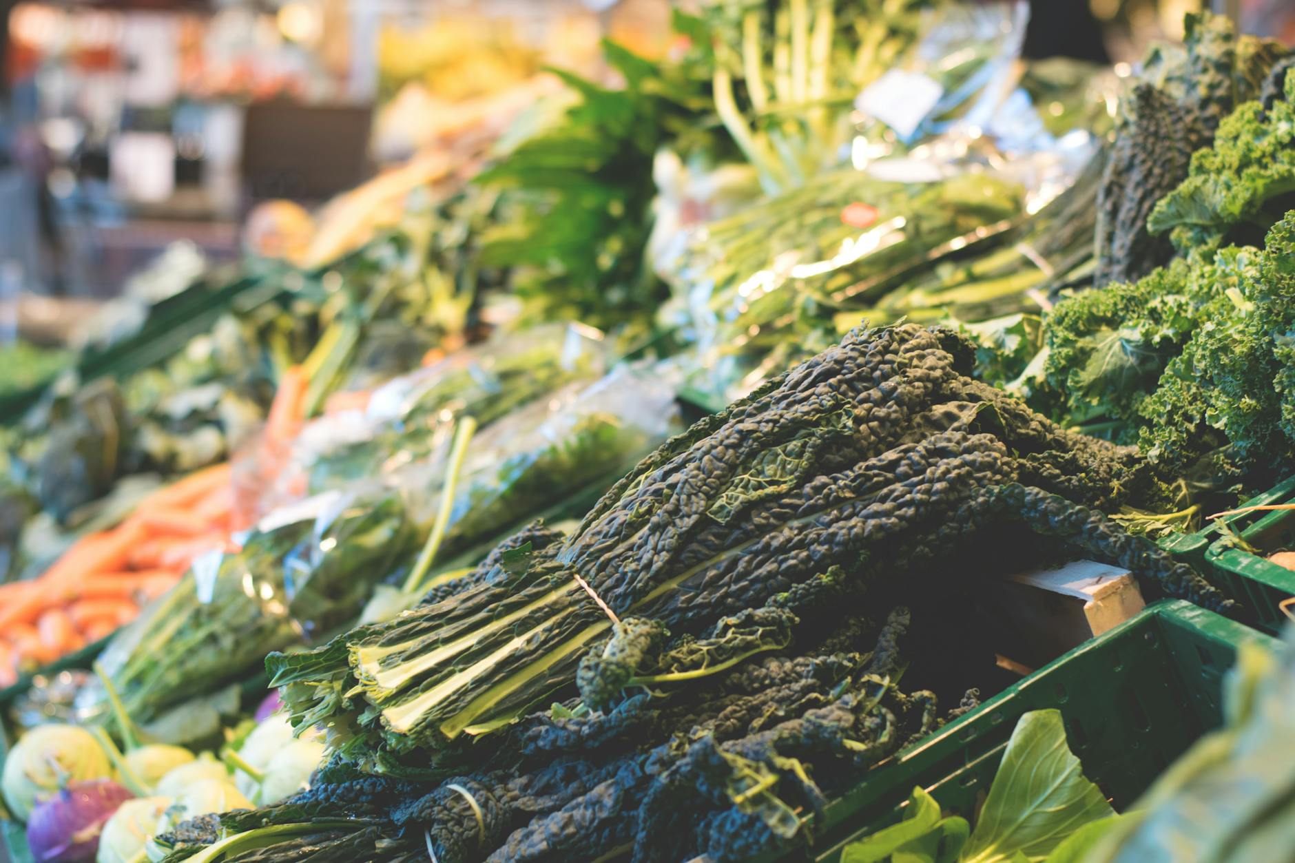 Dark leafy greens kale and spinach providing beta-carotene